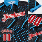 Custom Black Red-Sky Blue 3D Bowling Dot Performance Polo Shirt detail