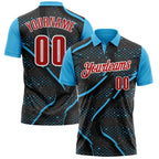 Custom Black Red-Sky Blue 3D Bowling Dot Performance Polo Shirt photo 1