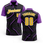 Custom Black Yellow-Medium Purple 3D Bowling Dot Performance Polo Shirt