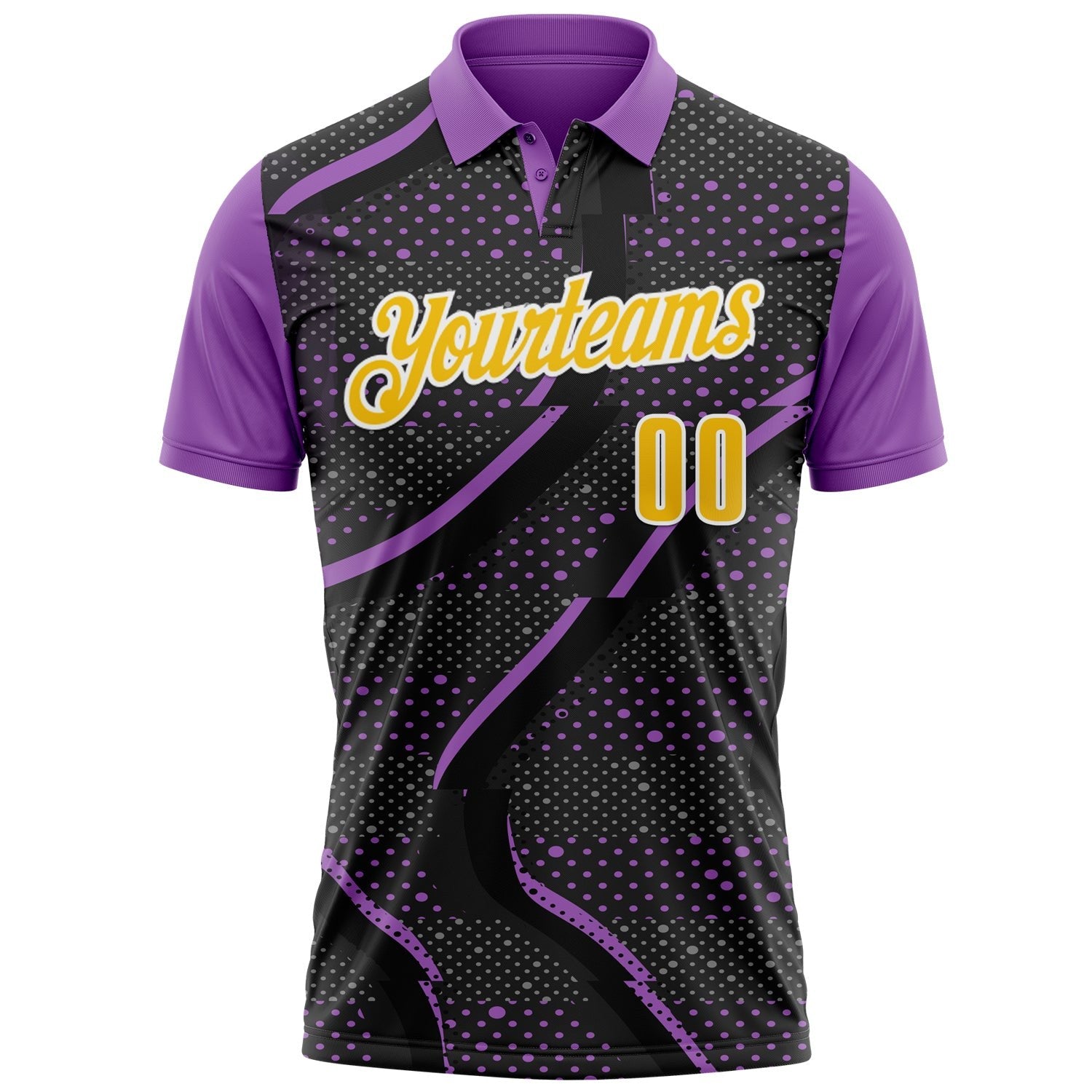 Custom Black Yellow-Medium Purple 3D Bowling Dot Performance Polo Shirt photo 2