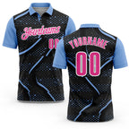 Custom Black Pink-Light Blue 3D Bowling Dot Performance Polo Shirt