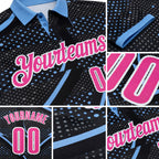 Custom Black Pink-Light Blue 3D Bowling Dot Performance Polo Shirt detail