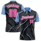 Custom Black Pink-Light Blue 3D Bowling Dot Performance Polo Shirt photo 1