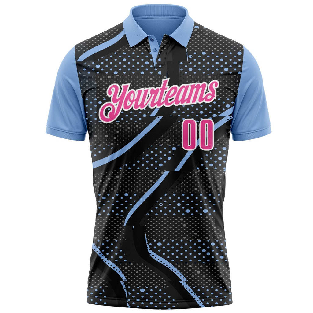 Custom Black Pink-Light Blue 3D Bowling Dot Performance Polo Shirt photo 2