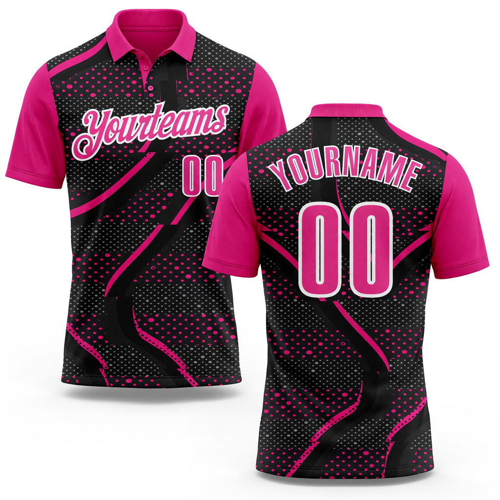 Custom Black Pink-Hot Pink 3D Bowling Dot Performance Polo Shirt
