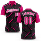 Custom Black Pink-Hot Pink 3D Bowling Dot Performance Polo Shirt