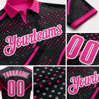 Custom Black Pink-Hot Pink 3D Bowling Dot Performance Polo Shirt detail