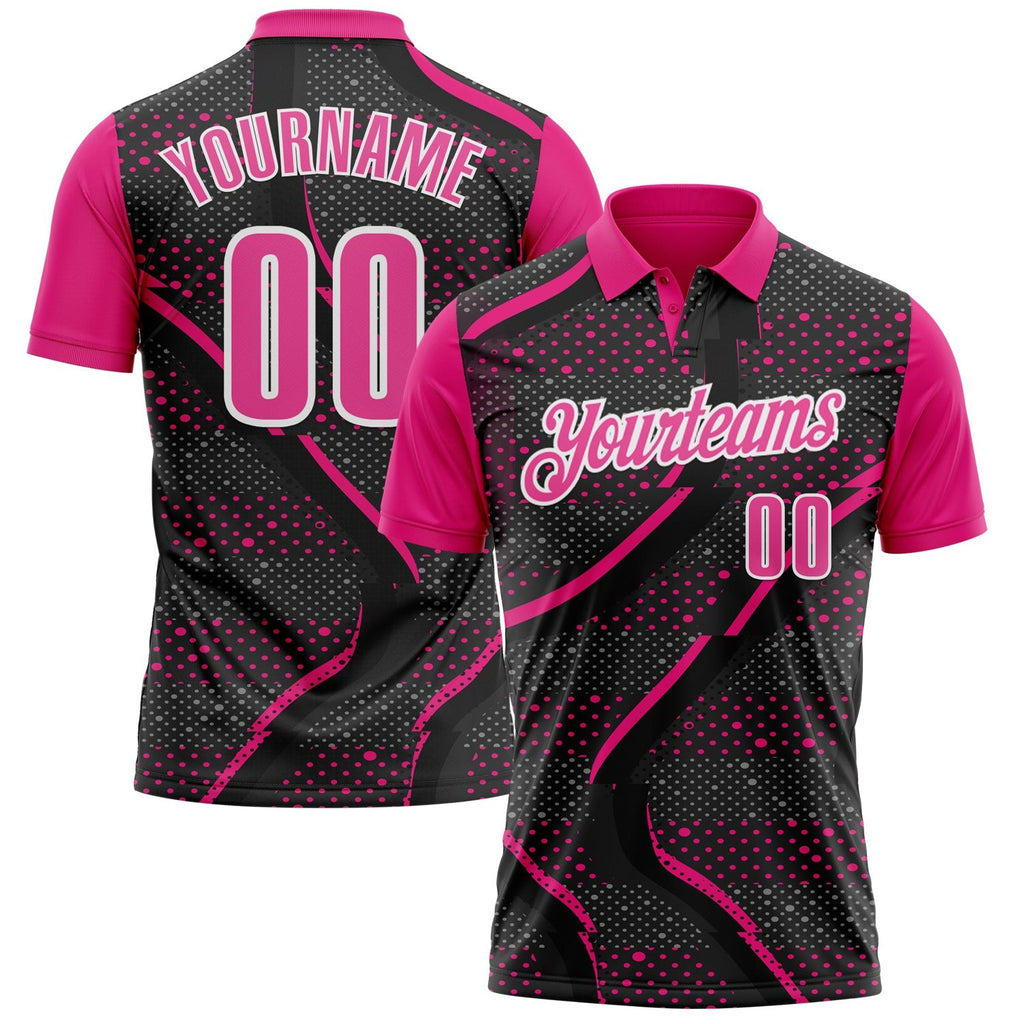 Custom Black Pink-Hot Pink 3D Bowling Dot Performance Polo Shirt photo 1