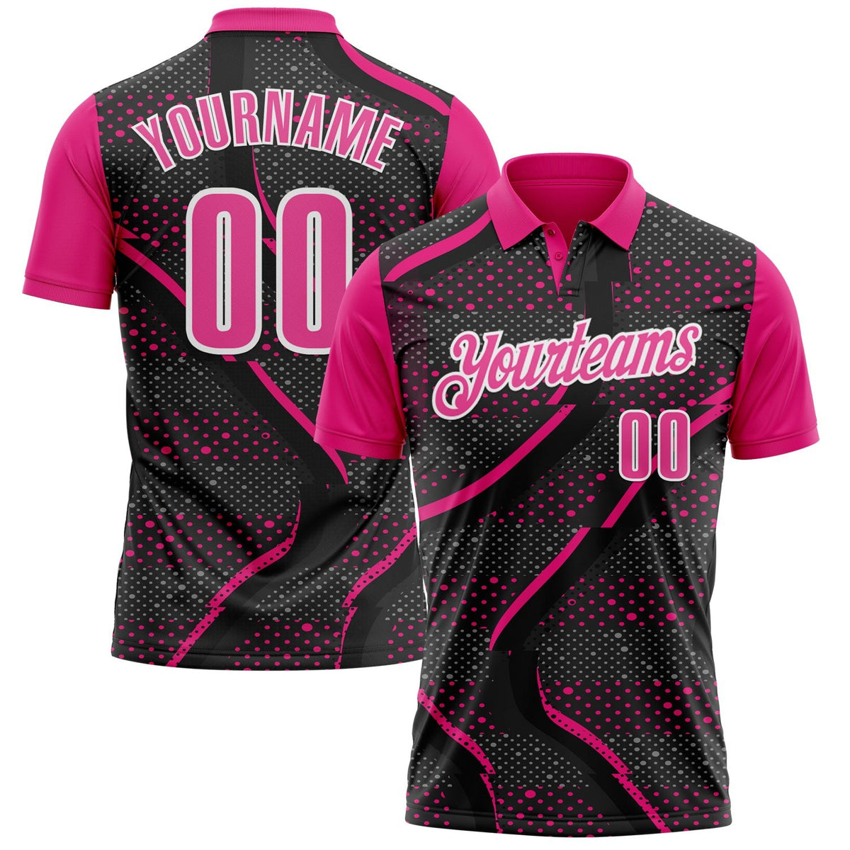 Custom Black Pink-Hot Pink 3D Bowling Dot Performance Polo Shirt photo 1