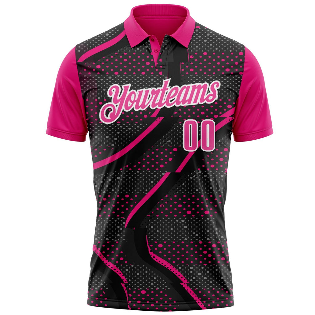 Custom Black Pink-Hot Pink 3D Bowling Dot Performance Polo Shirt photo 2