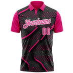Custom Black Pink-Hot Pink 3D Bowling Dot Performance Polo Shirt photo 2
