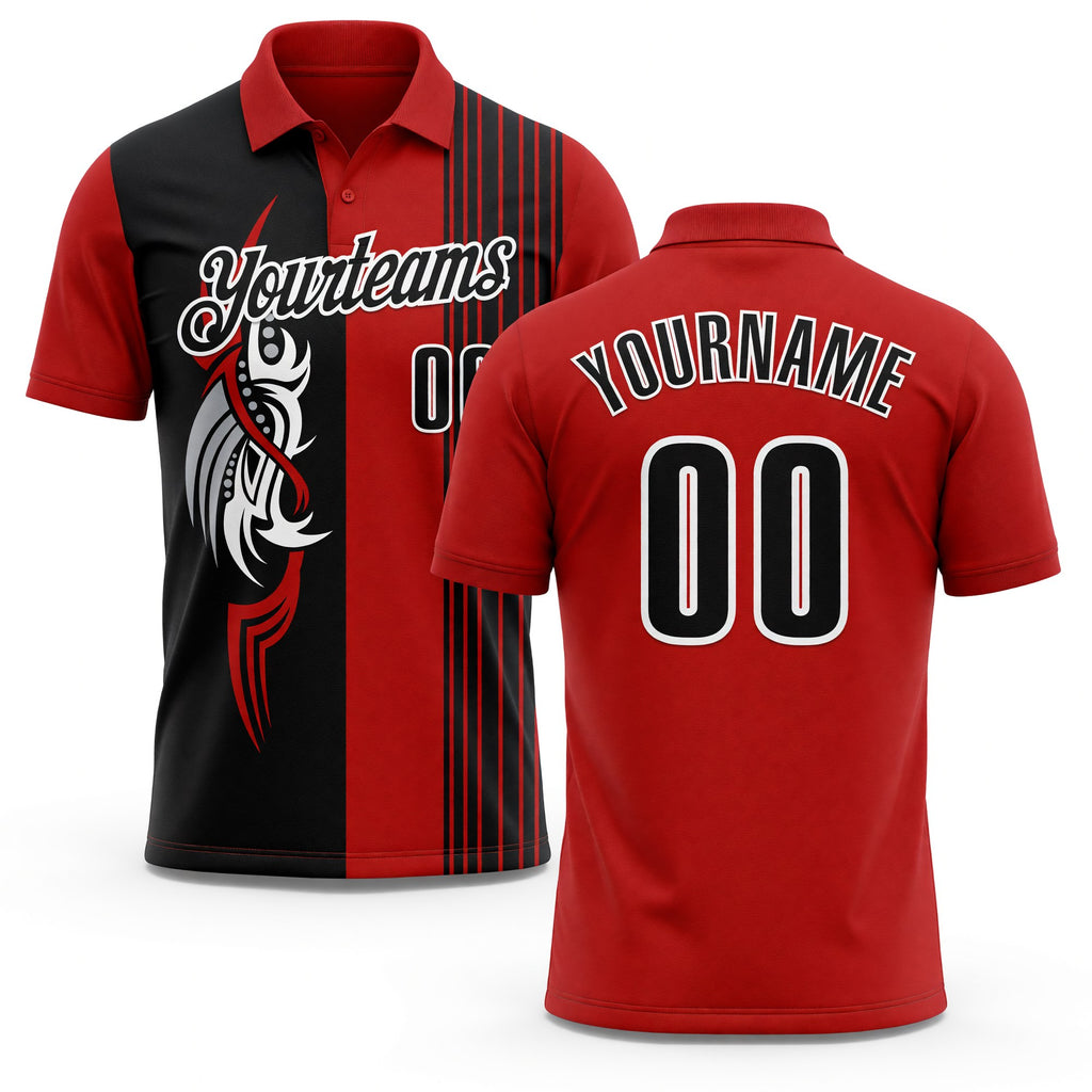 Custom Red Black-White 3D Bowling Tattoos Performance Polo Shirt