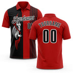 Custom Red Black-White 3D Bowling Tattoos Performance Polo Shirt