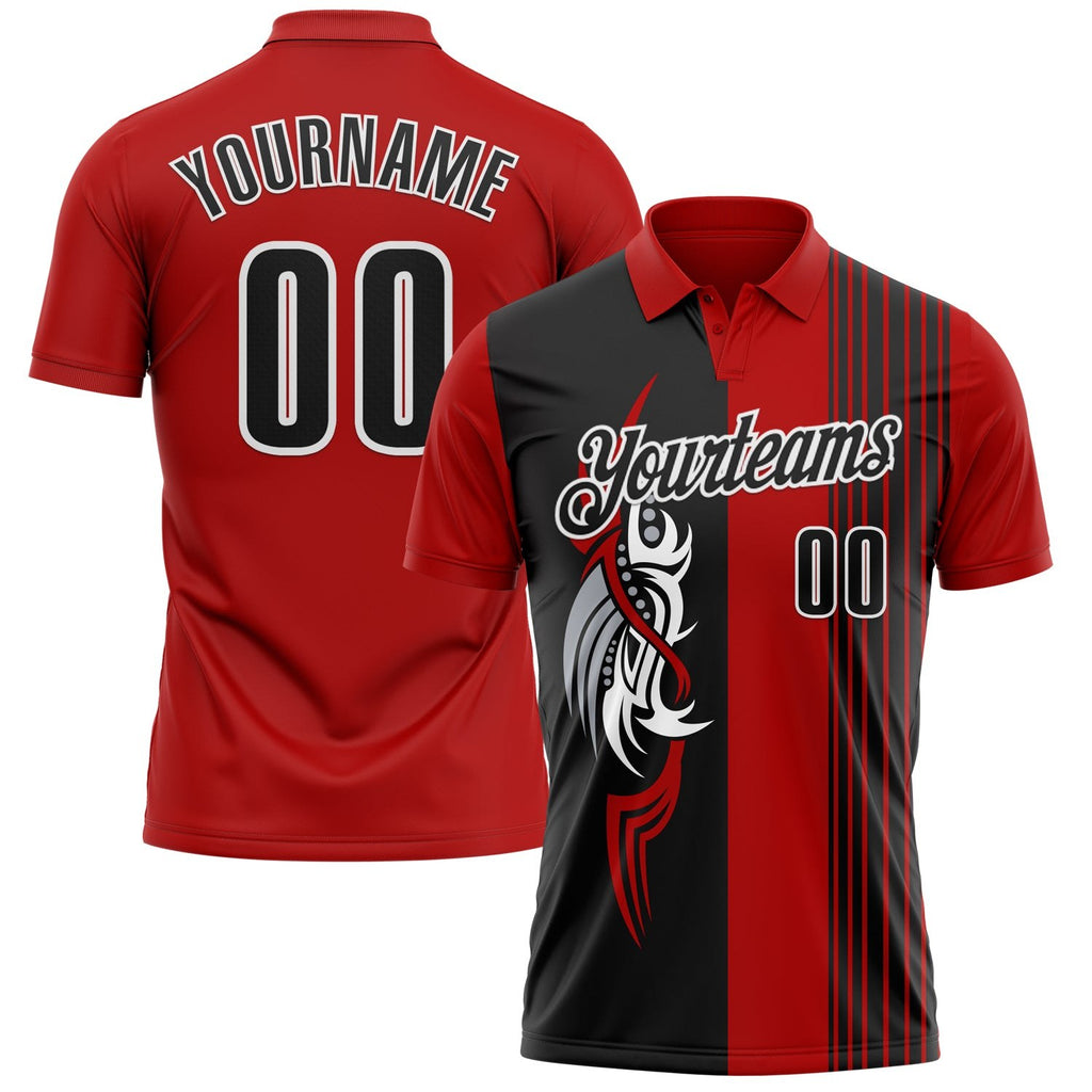 Custom Red Black-White 3D Bowling Tattoos Performance Polo Shirt photo 1