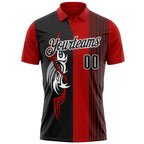 Custom Red Black-White 3D Bowling Tattoos Performance Polo Shirt photo 2