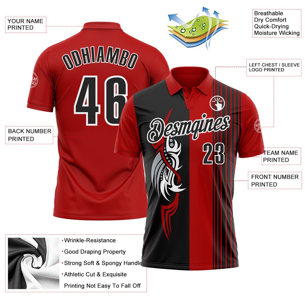 Custom Red Black-White 3D Bowling Tattoos Performance Polo Shirt photo 3