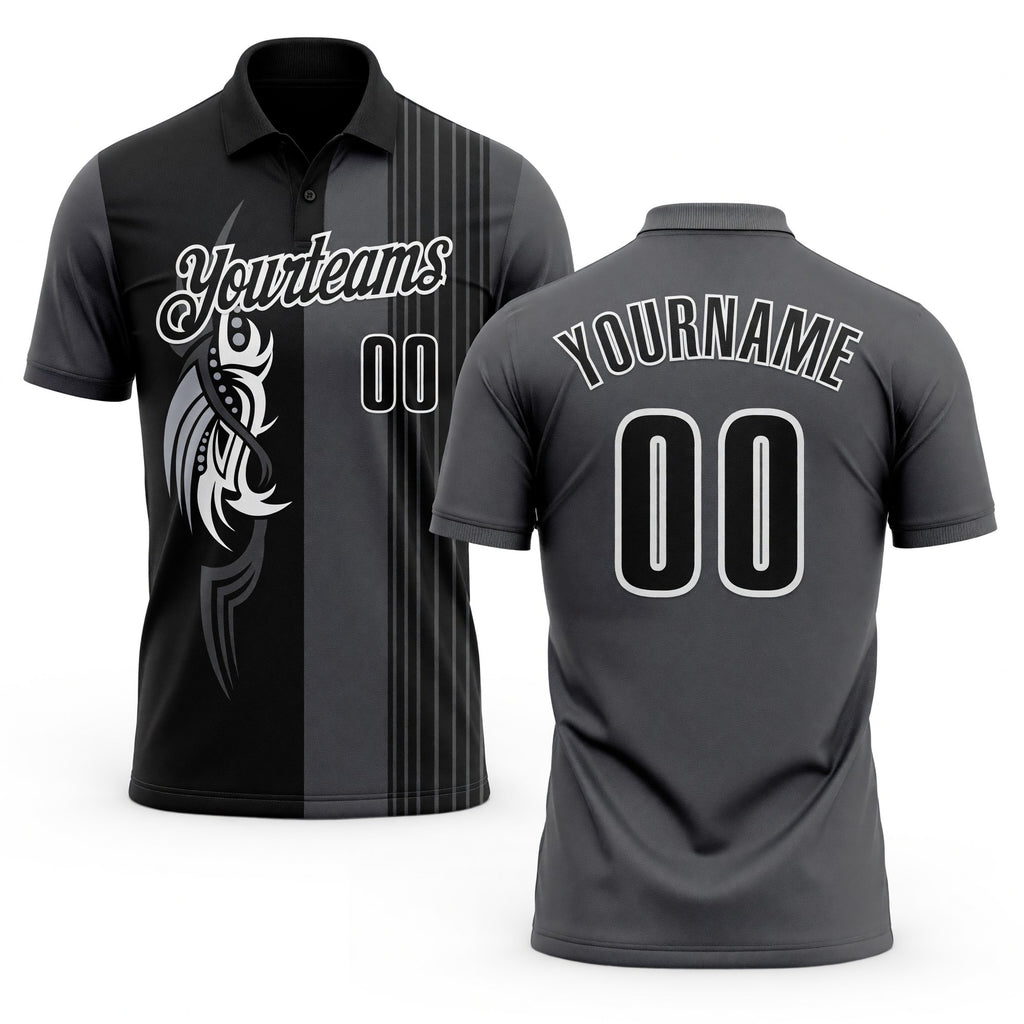 Custom Steel Gray Black-White 3D Bowling Tattoos Performance Polo Shirt