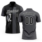 Custom Steel Gray Black-White 3D Bowling Tattoos Performance Polo Shirt