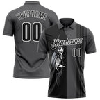 Custom Steel Gray Black-White 3D Bowling Tattoos Performance Polo Shirt photo 1