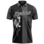 Custom Steel Gray Black-White 3D Bowling Tattoos Performance Polo Shirt photo 2