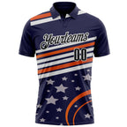 Custom Navy Black-White 3D Bowling Star Performance Polo Shirt photo 2