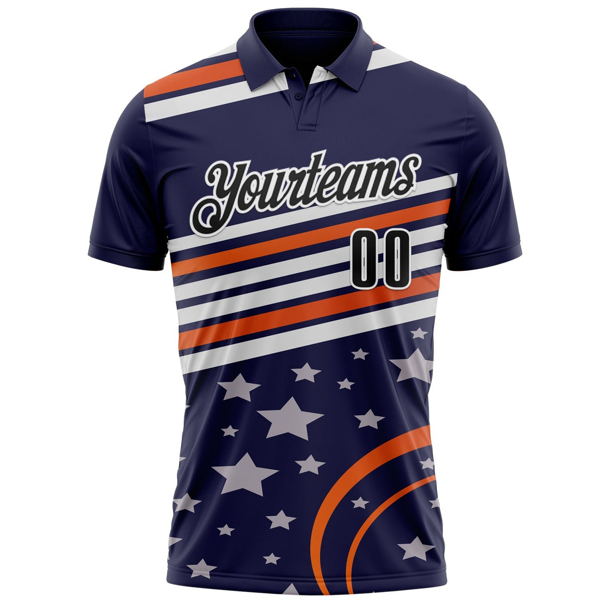 Custom Navy Black-White 3D Bowling Star Performance Polo Shirt photo 2
