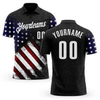 Custom Black White 3D Bowling American Flag Performance Polo Shirt
