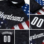 Custom Black White 3D Bowling American Flag Performance Polo Shirt detail