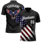 Custom Black White 3D Bowling American Flag Eagle Performance Polo Shirt photo 1