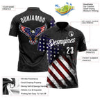 Custom Black White 3D Bowling American Flag Eagle Performance Polo Shirt photo 3