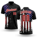Custom Black Red-White 3D Bowling American Flag Performance Polo Shirt