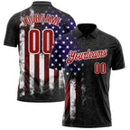 Custom Black Red-White 3D Bowling American Flag Performance Polo Shirt photo 1