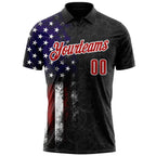 Custom Black Red-White 3D Bowling American Flag Performance Polo Shirt photo 2