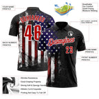 Custom Black Red-White 3D Bowling American Flag Performance Polo Shirt photo 3