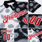 Custom Black Red-White 3D Bowling Performance Polo Shirt detail