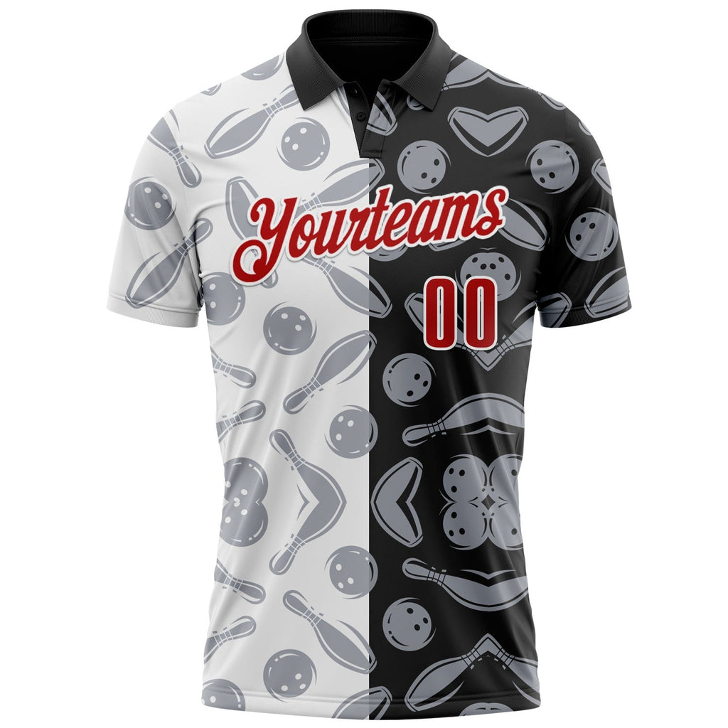 Custom Black Red-White 3D Bowling Performance Polo Shirt photo 2