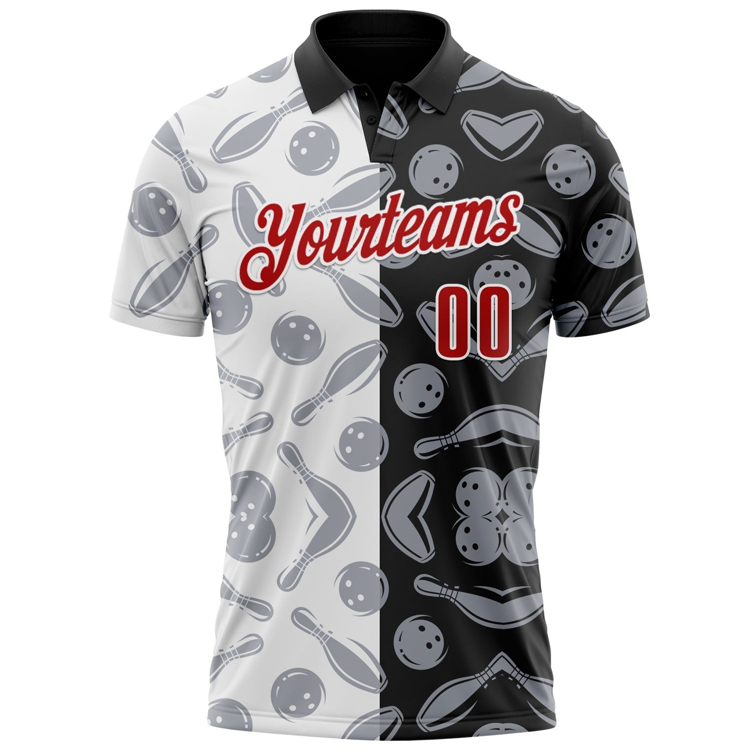 Custom Black Red-White 3D Bowling Performance Polo Shirt photo 2