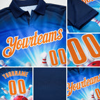 Custom Navy Bay Orange-White 3D Bowling Performance Polo Shirt detail