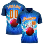 Custom Navy Bay Orange-White 3D Bowling Performance Polo Shirt photo 1