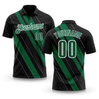 Custom Black Kelly Green-White 3D Bowling Line Shape Performance Polo Shirt