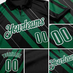 Custom Black Kelly Green-White 3D Bowling Line Shape Performance Polo Shirt detail