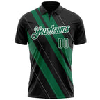 Custom Black Kelly Green-White 3D Bowling Line Shape Performance Polo Shirt photo 2