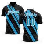 Custom Black Sky Blue-White 3D Bowling Line Shape Performance Polo Shirt