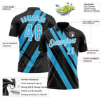 Custom Black Sky Blue-White 3D Bowling Line Shape Performance Polo Shirt photo 3
