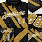 Custom Black Old Gold-White 3D Bowling Line Shape Performance Polo Shirt detail
