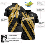 Custom Black Old Gold-White 3D Bowling Line Shape Performance Polo Shirt photo 3