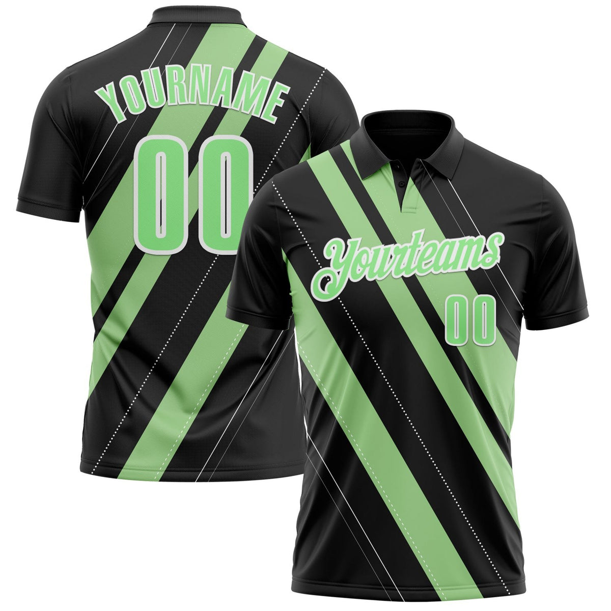 Custom Black Pea Green-White 3D Bowling Line Shape Performance Polo Shirt photo 1