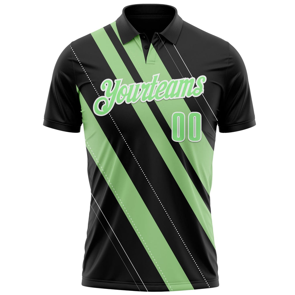 Custom Black Pea Green-White 3D Bowling Line Shape Performance Polo Shirt photo 2