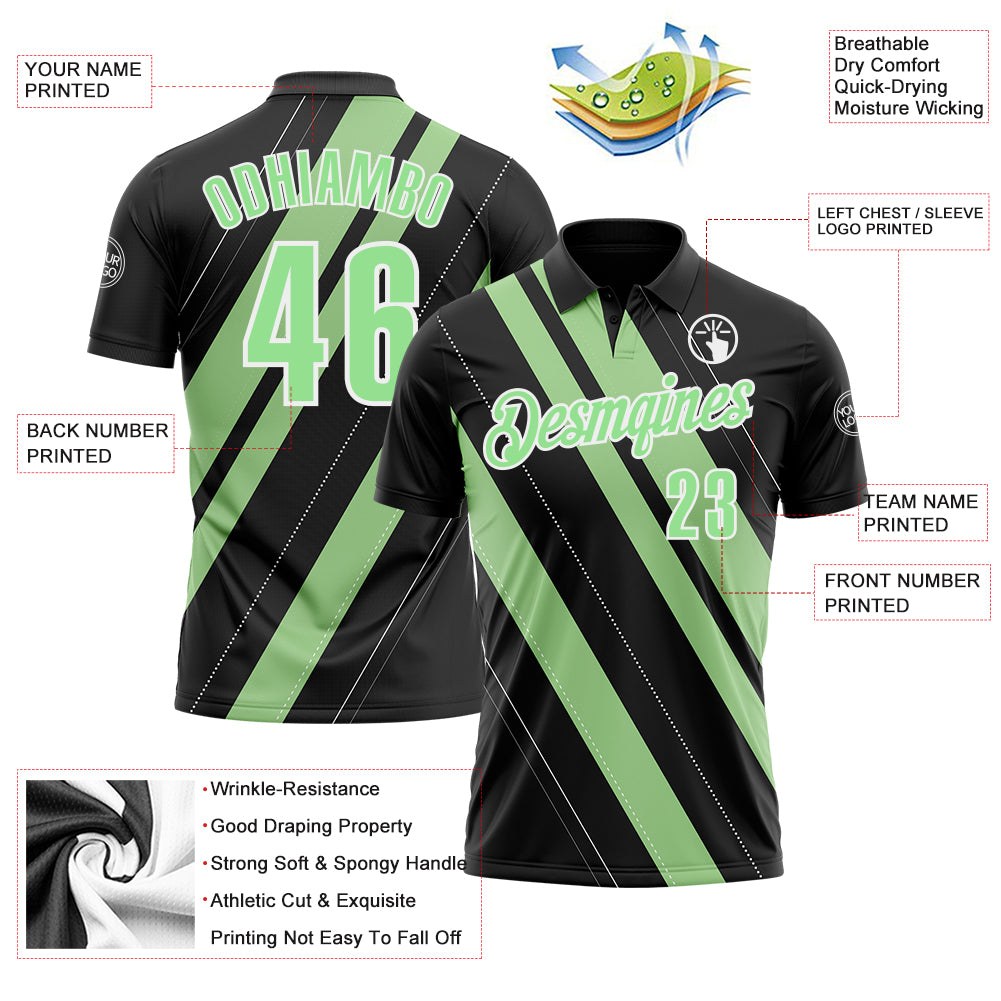 Custom Black Pea Green-White 3D Bowling Line Shape Performance Polo Shirt photo 3