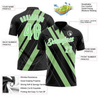 Custom Black Pea Green-White 3D Bowling Line Shape Performance Polo Shirt photo 3